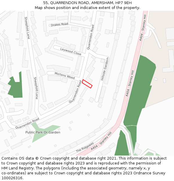 55, QUARRENDON ROAD, AMERSHAM, HP7 9EH: Location map and indicative extent of plot