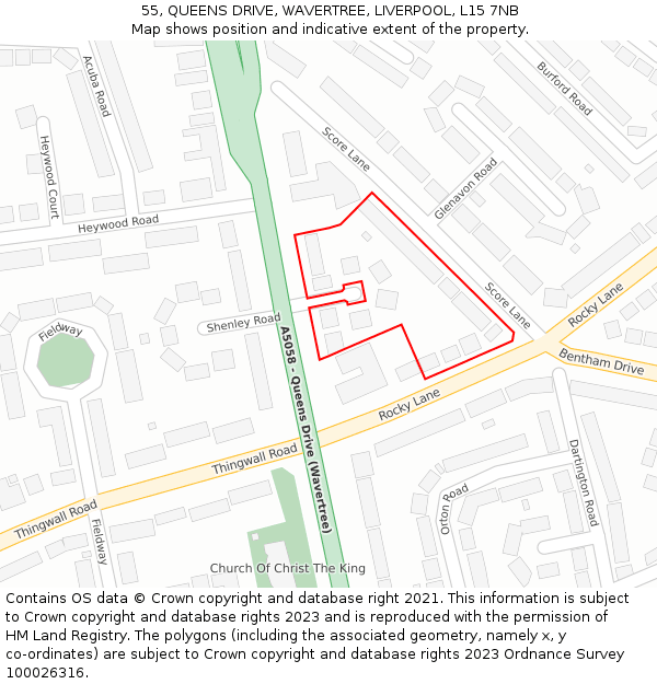 55, QUEENS DRIVE, WAVERTREE, LIVERPOOL, L15 7NB: Location map and indicative extent of plot