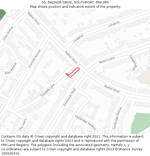 55, RADNOR DRIVE, SOUTHPORT, PR9 9RS: Location map and indicative extent of plot