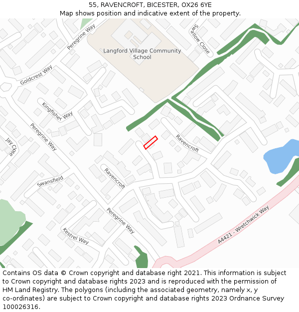 55, RAVENCROFT, BICESTER, OX26 6YE: Location map and indicative extent of plot
