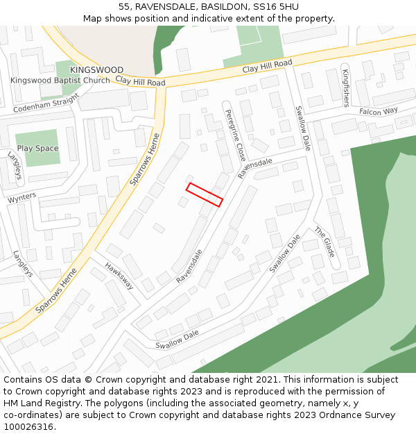 55, RAVENSDALE, BASILDON, SS16 5HU: Location map and indicative extent of plot