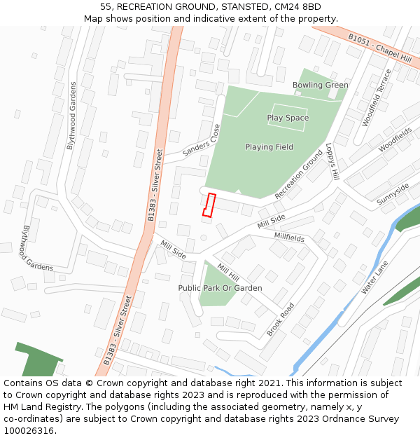 55, RECREATION GROUND, STANSTED, CM24 8BD: Location map and indicative extent of plot