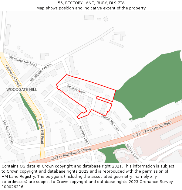 55, RECTORY LANE, BURY, BL9 7TA: Location map and indicative extent of plot