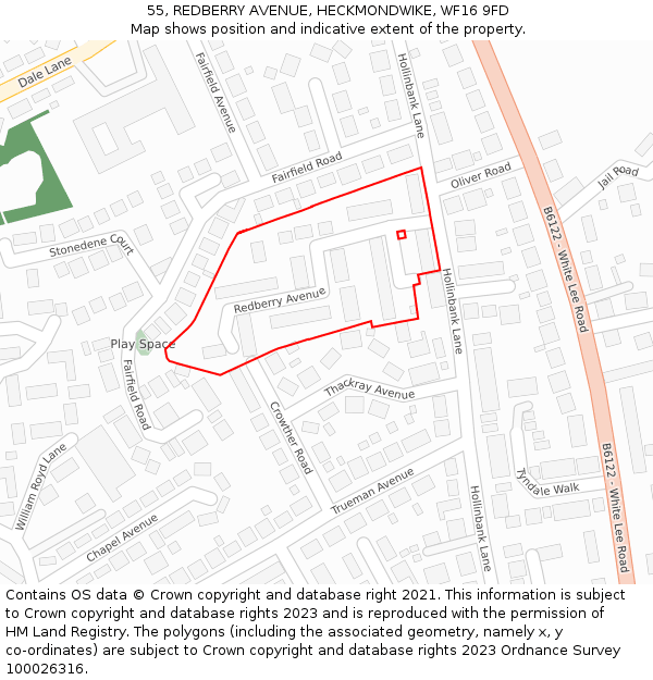 55, REDBERRY AVENUE, HECKMONDWIKE, WF16 9FD: Location map and indicative extent of plot