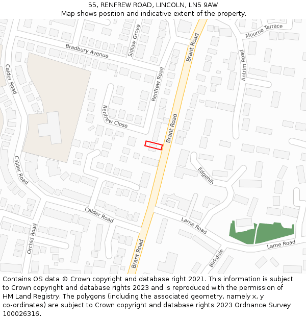 55, RENFREW ROAD, LINCOLN, LN5 9AW: Location map and indicative extent of plot