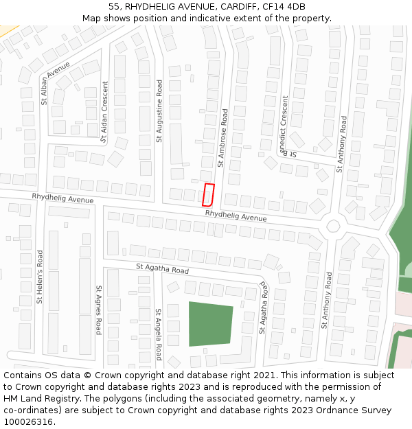 55, RHYDHELIG AVENUE, CARDIFF, CF14 4DB: Location map and indicative extent of plot