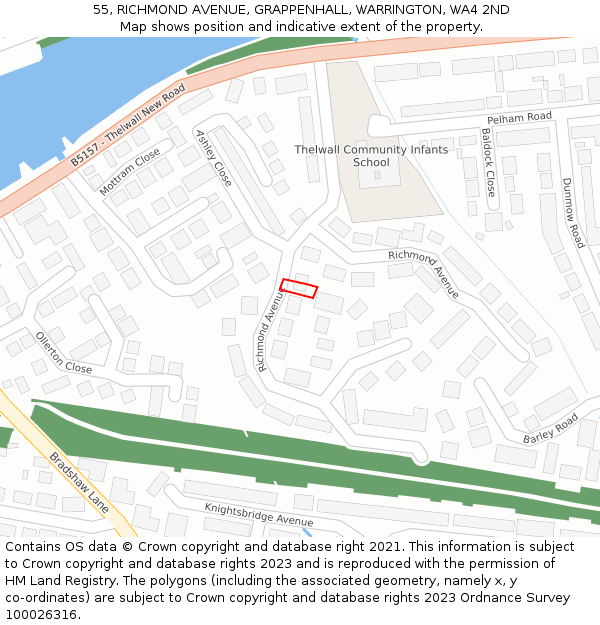 55, RICHMOND AVENUE, GRAPPENHALL, WARRINGTON, WA4 2ND: Location map and indicative extent of plot