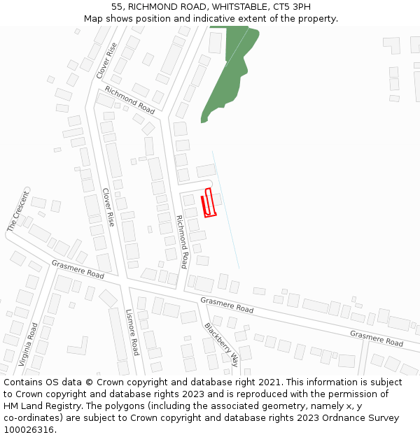 55, RICHMOND ROAD, WHITSTABLE, CT5 3PH: Location map and indicative extent of plot