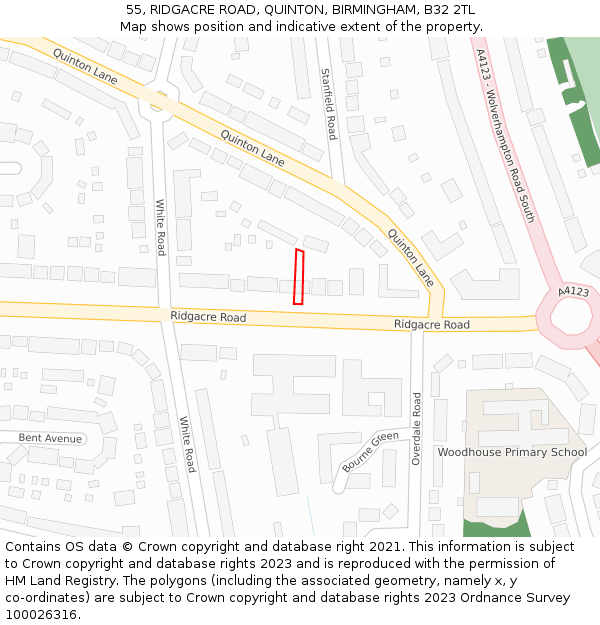 55, RIDGACRE ROAD, QUINTON, BIRMINGHAM, B32 2TL: Location map and indicative extent of plot