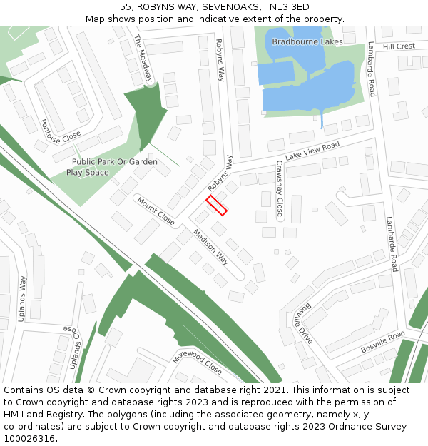 55, ROBYNS WAY, SEVENOAKS, TN13 3ED: Location map and indicative extent of plot