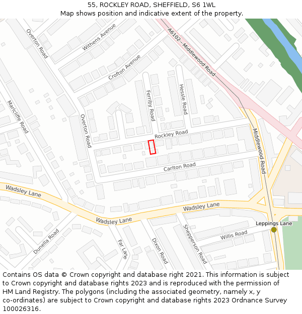 55, ROCKLEY ROAD, SHEFFIELD, S6 1WL: Location map and indicative extent of plot