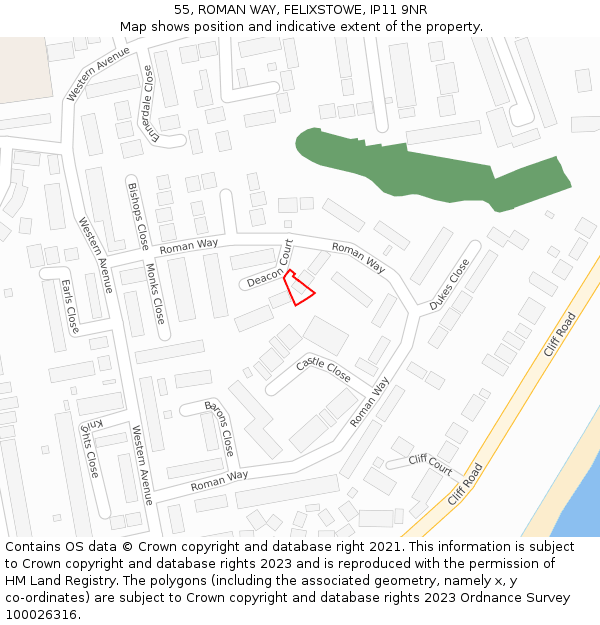 55, ROMAN WAY, FELIXSTOWE, IP11 9NR: Location map and indicative extent of plot