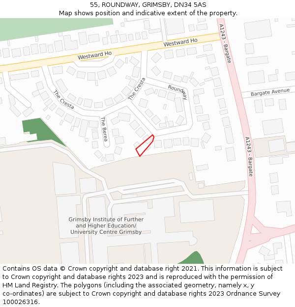 55, ROUNDWAY, GRIMSBY, DN34 5AS: Location map and indicative extent of plot