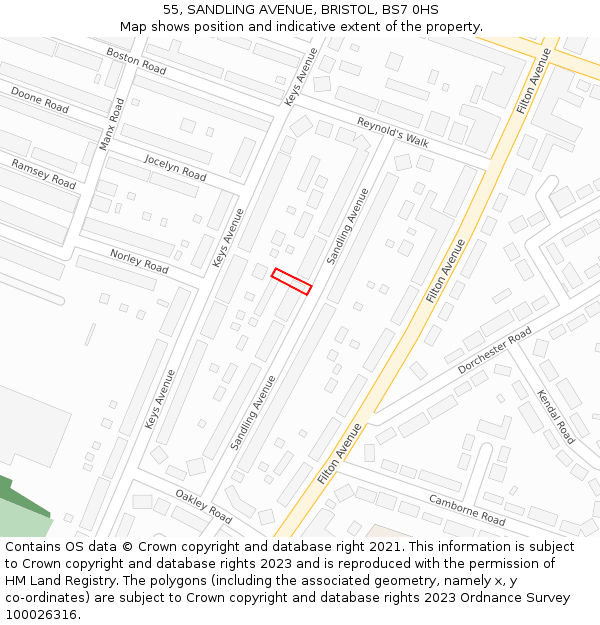 55, SANDLING AVENUE, BRISTOL, BS7 0HS: Location map and indicative extent of plot