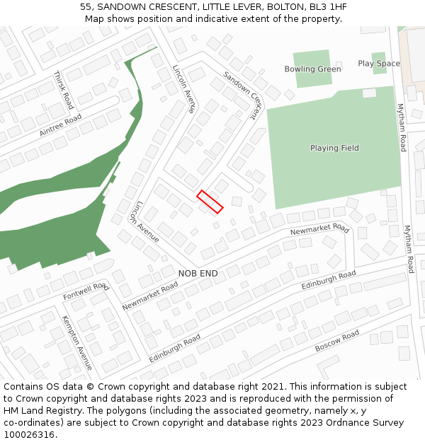 55, SANDOWN CRESCENT, LITTLE LEVER, BOLTON, BL3 1HF: Location map and indicative extent of plot