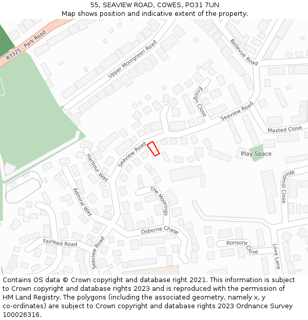 55, SEAVIEW ROAD, COWES, PO31 7UN: Location map and indicative extent of plot