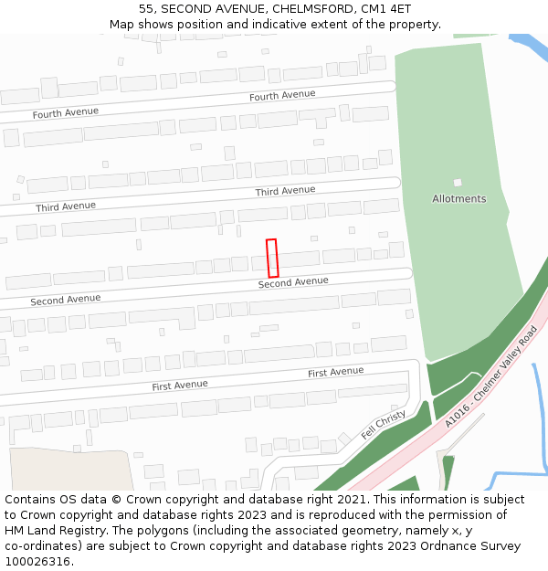 55, SECOND AVENUE, CHELMSFORD, CM1 4ET: Location map and indicative extent of plot