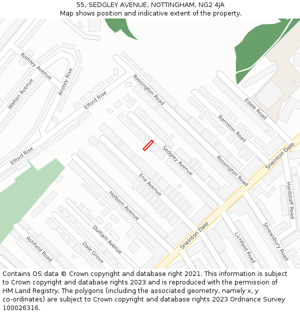 55, SEDGLEY AVENUE, NOTTINGHAM, NG2 4JA: Location map and indicative extent of plot