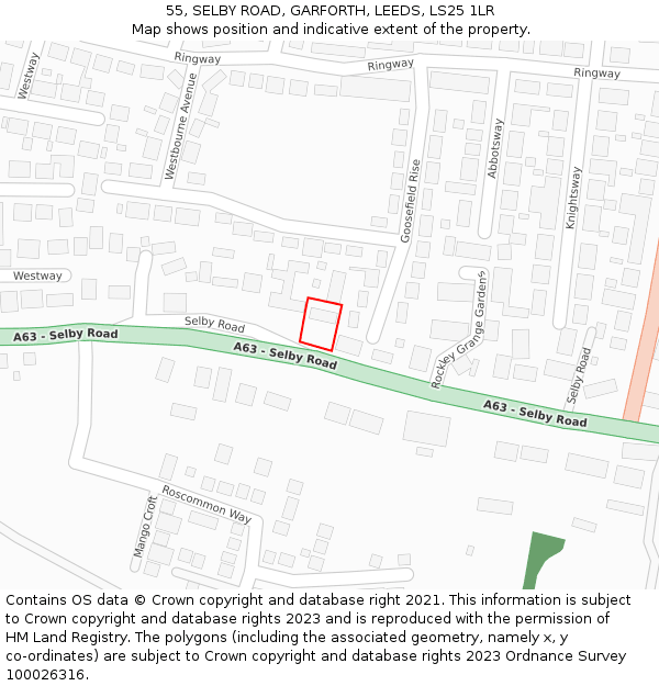 55, SELBY ROAD, GARFORTH, LEEDS, LS25 1LR: Location map and indicative extent of plot