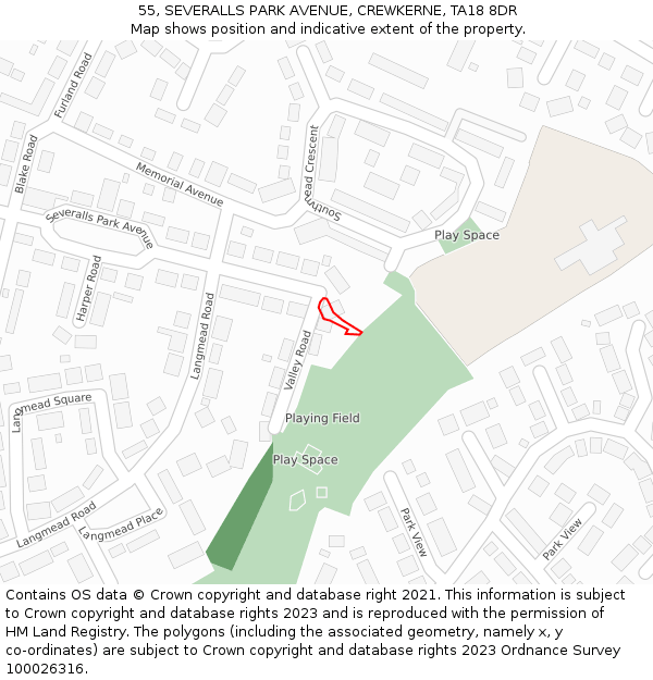 55, SEVERALLS PARK AVENUE, CREWKERNE, TA18 8DR: Location map and indicative extent of plot