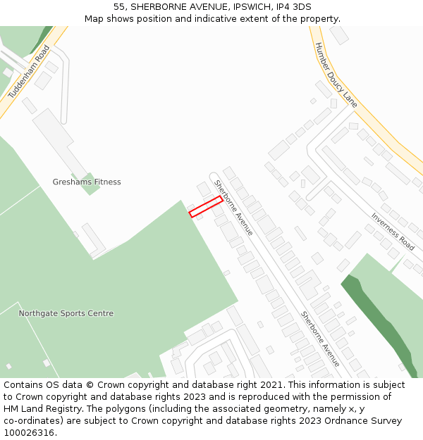 55, SHERBORNE AVENUE, IPSWICH, IP4 3DS: Location map and indicative extent of plot