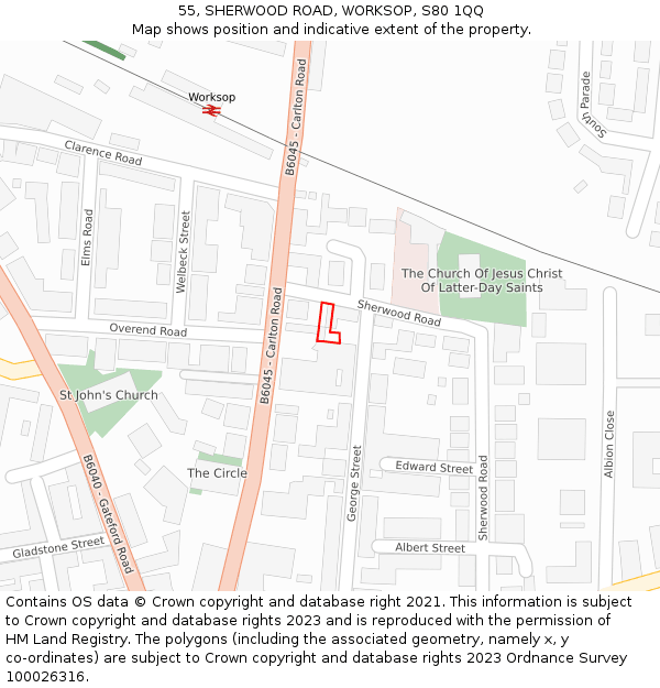 55, SHERWOOD ROAD, WORKSOP, S80 1QQ: Location map and indicative extent of plot