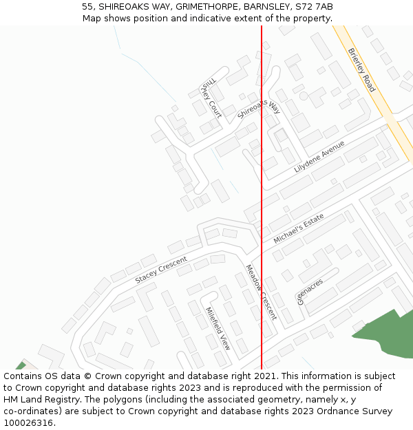 55, SHIREOAKS WAY, GRIMETHORPE, BARNSLEY, S72 7AB: Location map and indicative extent of plot