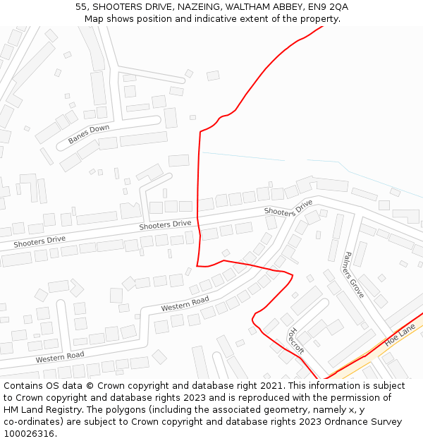 55, SHOOTERS DRIVE, NAZEING, WALTHAM ABBEY, EN9 2QA: Location map and indicative extent of plot