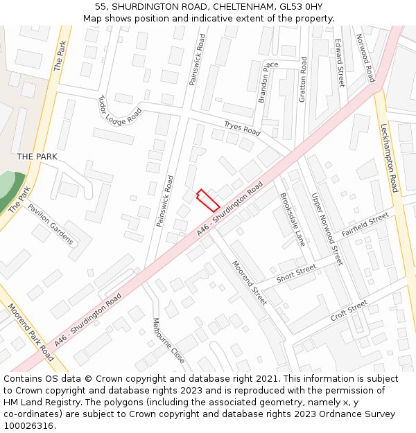 55, SHURDINGTON ROAD, CHELTENHAM, GL53 0HY: Location map and indicative extent of plot