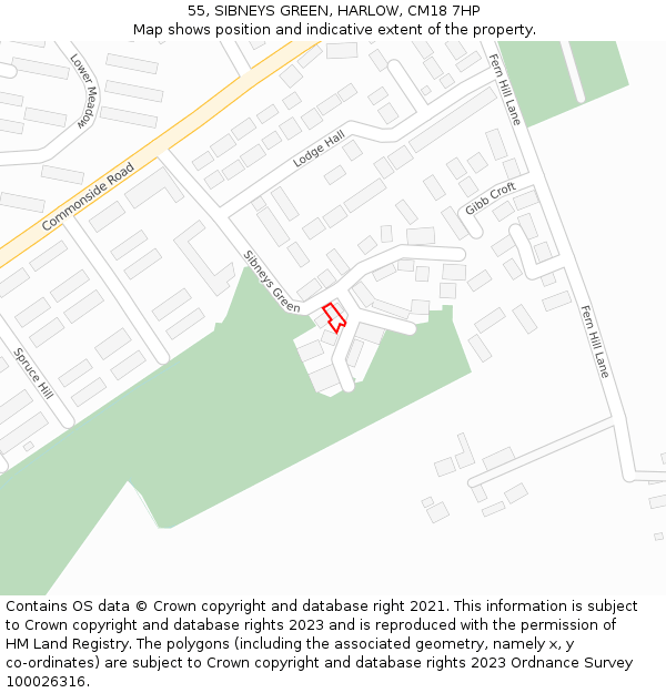 55, SIBNEYS GREEN, HARLOW, CM18 7HP: Location map and indicative extent of plot