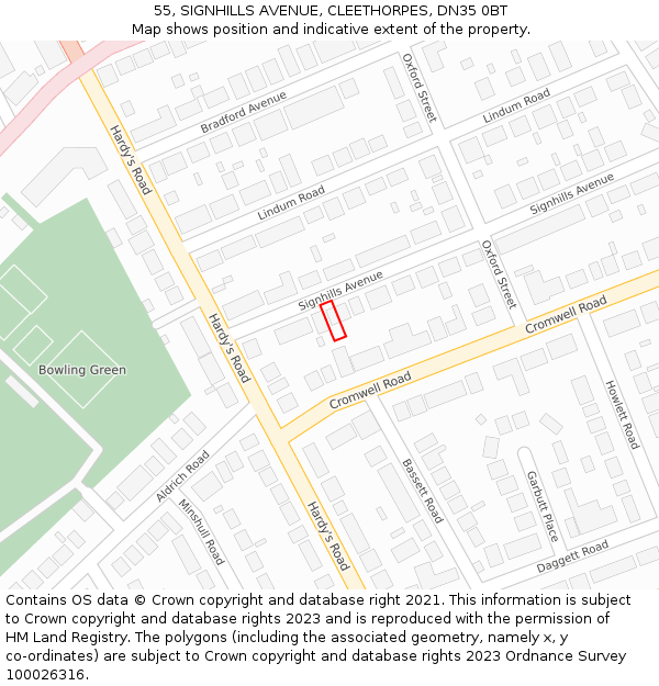 55, SIGNHILLS AVENUE, CLEETHORPES, DN35 0BT: Location map and indicative extent of plot