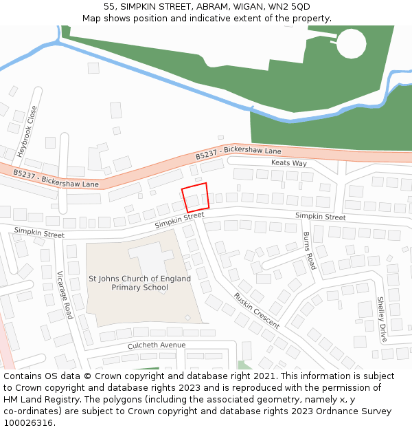 55, SIMPKIN STREET, ABRAM, WIGAN, WN2 5QD: Location map and indicative extent of plot