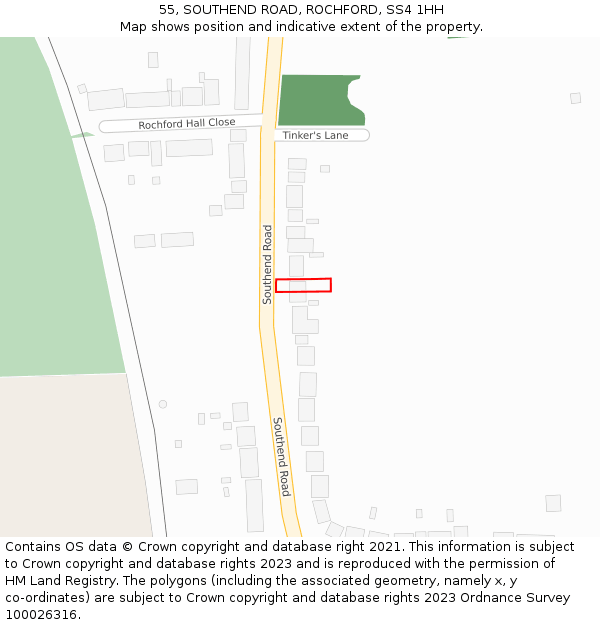 55, SOUTHEND ROAD, ROCHFORD, SS4 1HH: Location map and indicative extent of plot