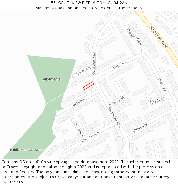 55, SOUTHVIEW RISE, ALTON, GU34 2AN: Location map and indicative extent of plot