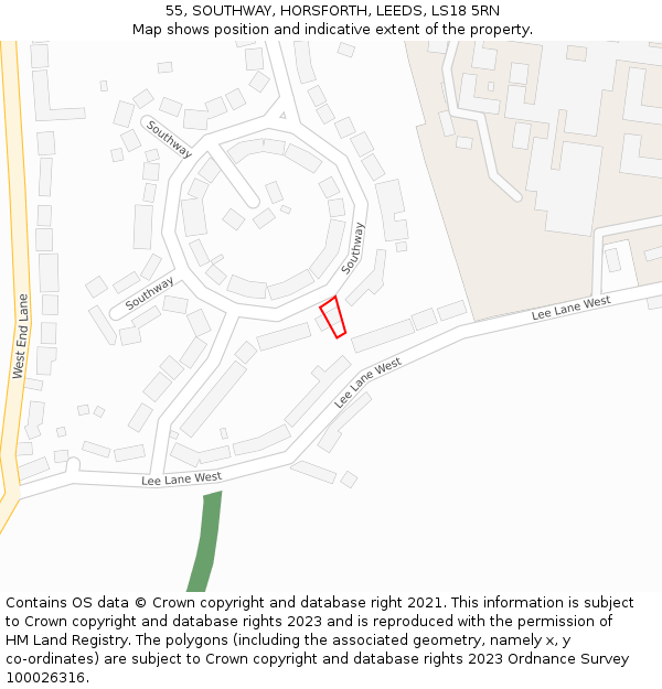 55, SOUTHWAY, HORSFORTH, LEEDS, LS18 5RN: Location map and indicative extent of plot