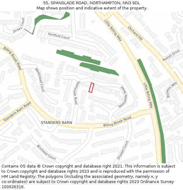 55, SPANSLADE ROAD, NORTHAMPTON, NN3 9DL: Location map and indicative extent of plot