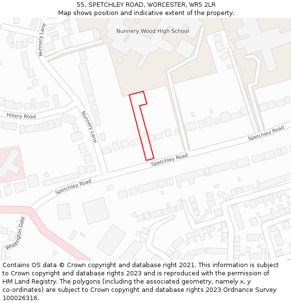 55, SPETCHLEY ROAD, WORCESTER, WR5 2LR: Location map and indicative extent of plot