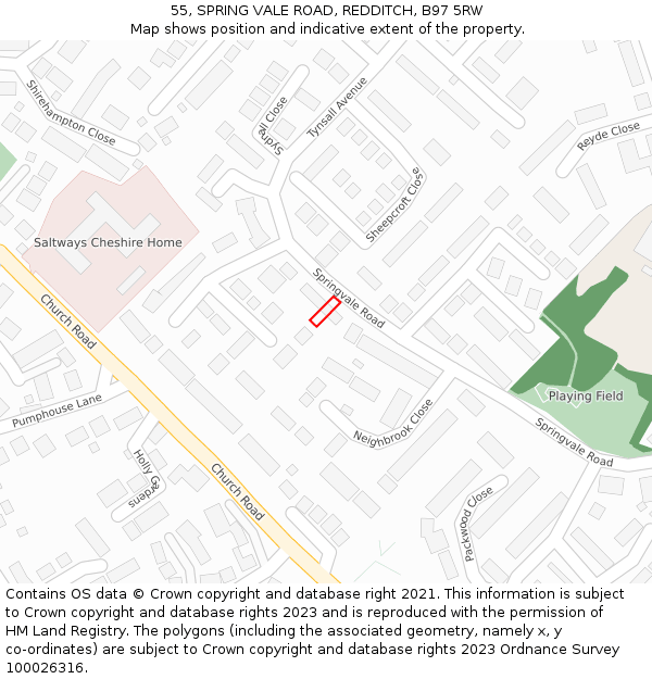 55, SPRING VALE ROAD, REDDITCH, B97 5RW: Location map and indicative extent of plot