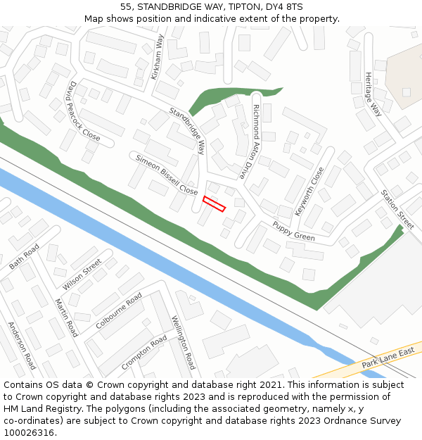55, STANDBRIDGE WAY, TIPTON, DY4 8TS: Location map and indicative extent of plot