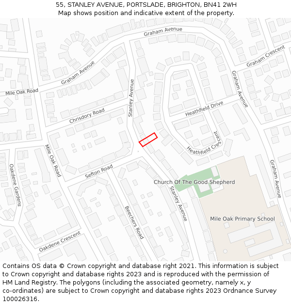 55, STANLEY AVENUE, PORTSLADE, BRIGHTON, BN41 2WH: Location map and indicative extent of plot