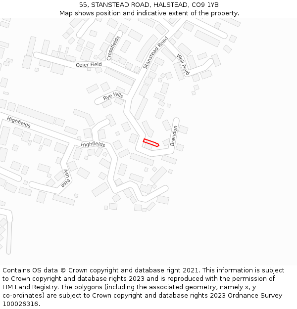 55, STANSTEAD ROAD, HALSTEAD, CO9 1YB: Location map and indicative extent of plot