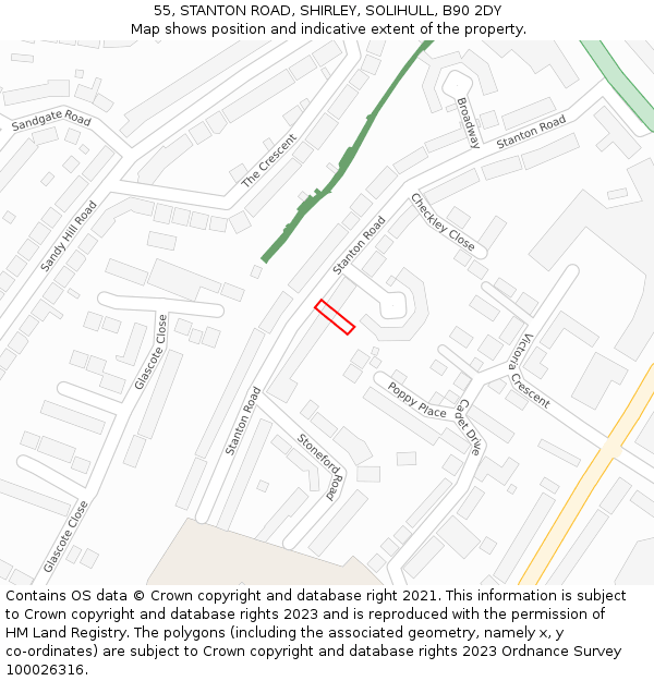 55, STANTON ROAD, SHIRLEY, SOLIHULL, B90 2DY: Location map and indicative extent of plot