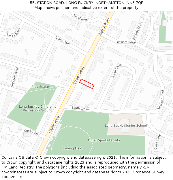 55, STATION ROAD, LONG BUCKBY, NORTHAMPTON, NN6 7QB: Location map and indicative extent of plot