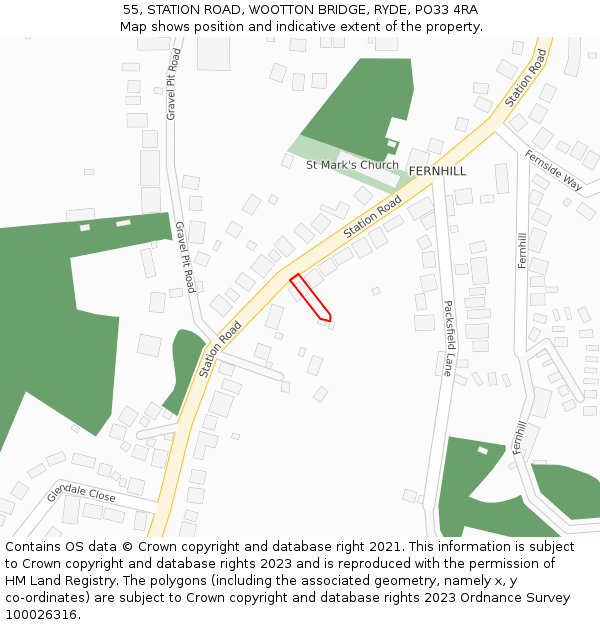 55, STATION ROAD, WOOTTON BRIDGE, RYDE, PO33 4RA: Location map and indicative extent of plot