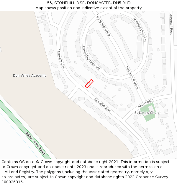 55, STONEHILL RISE, DONCASTER, DN5 9HD: Location map and indicative extent of plot