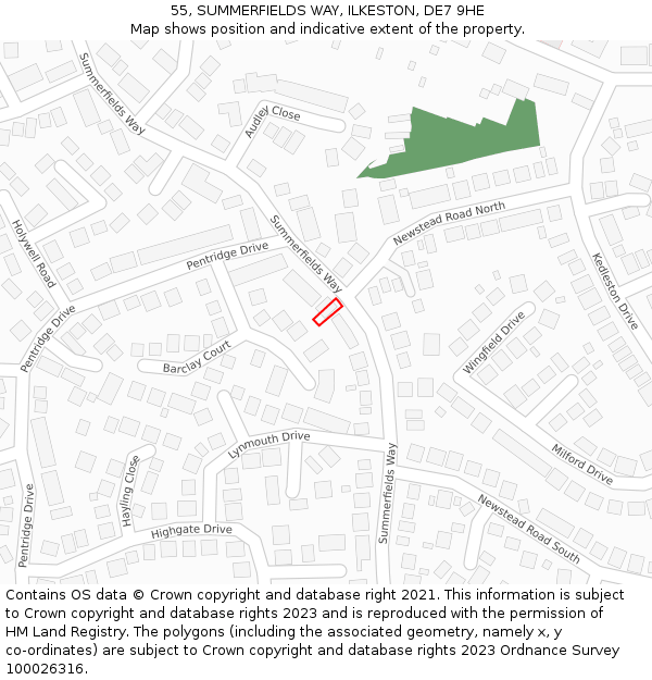 55, SUMMERFIELDS WAY, ILKESTON, DE7 9HE: Location map and indicative extent of plot