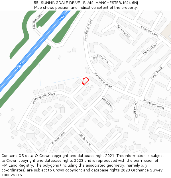 55, SUNNINGDALE DRIVE, IRLAM, MANCHESTER, M44 6NJ: Location map and indicative extent of plot