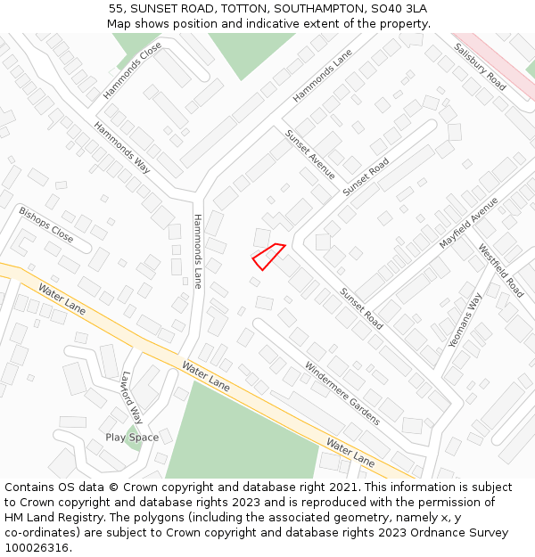 55, SUNSET ROAD, TOTTON, SOUTHAMPTON, SO40 3LA: Location map and indicative extent of plot