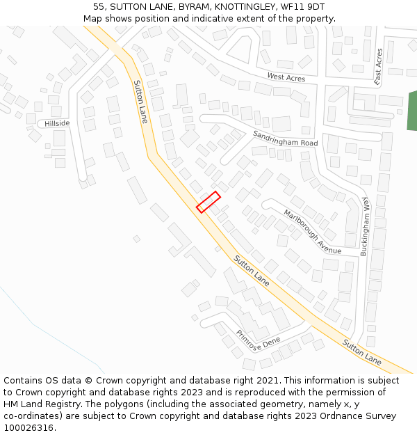 55, SUTTON LANE, BYRAM, KNOTTINGLEY, WF11 9DT: Location map and indicative extent of plot