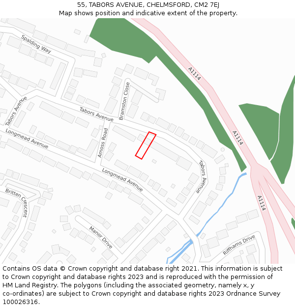 55, TABORS AVENUE, CHELMSFORD, CM2 7EJ: Location map and indicative extent of plot